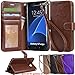 Galaxy s7 edge Case, Arae [Wrist Strap] Flip Folio [Kickstand Feature] PU leather wallet case with ID&Credit Card Pockets For Samsung Galaxy S7 edge (Brown)