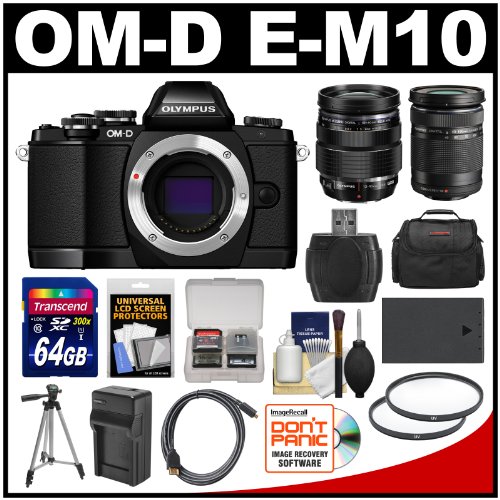detail Olympus OM-D E-M10 Micro 4/3 Digital Camera Body (Black) with 12-40mm & 40-150mm ED Lenses + 64GB Card + Case + Battery + Tripod Kit
