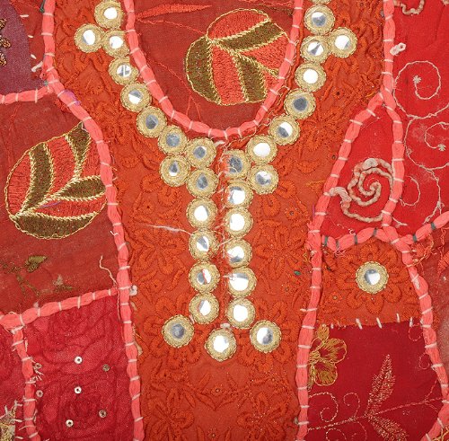 Imagen 3 de Cubierta india tradicional hecha a mano de algodón Cojín conjunto con Bordados Espejo Patch Work & Size 16 x 16 pulgadas Juego de 2 piezas