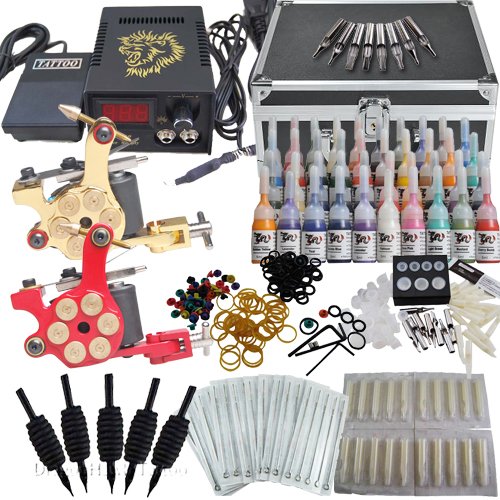 Premium Tattoo Kit 2 Machine gun, LCD Power Supply, 40 Color