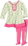 IMAGE OF Hartstrings Knit Dress And Tight Set, Green Floral, 0-3 Months