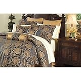 8 PC. ARDENNE GOLD / NAVY BLUE COMFORTER SET W/ MATCHING SHEETS