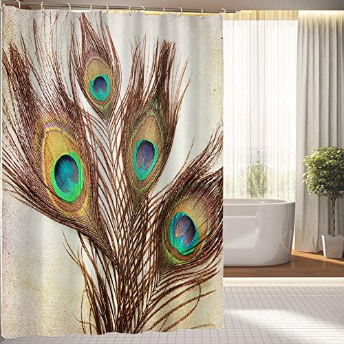 Vintage Background with Peacock Feathers Waterproof Fabric Bathroom Shower Curtain 66"(w) X 72"(h)