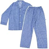 Blue, White and Green Plaid Broadcloth Pajamas for Men