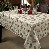 Benson Mills Holiday Spirits Printed Fabric Tablecloth, 70 Inch Round