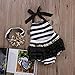 Baby Girls Striped Halter Backless Ruffle Romper with Headband