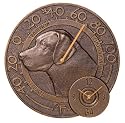 Antique Copper Labrador Thermometer Clock Combo