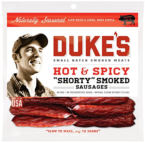 Dukes Hot & Spicy Shorty Smoked Sausages, 5-Ounce Bag (Pack of 8)
