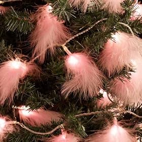 Fairy Battery Lights, Pink Fluffy Feather with 20 Warm White LEDS