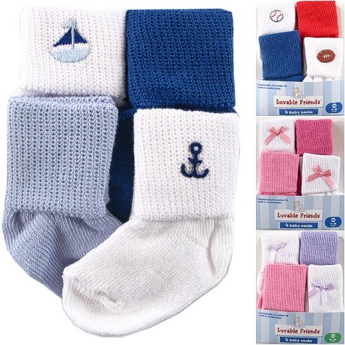 4 Pack Basic Cuffs Applique Baby Socks