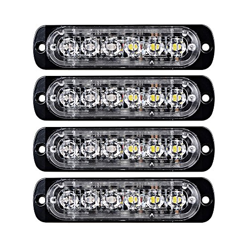 4pcs Surface Mount Amber/White 18W 6-LED Warning Emergency Flashing Strobe Light Bar 12V-24V