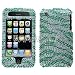 Apple iPhone 3G / 3GS Zebra Skin (Silver/Green) Diamante Protector Cover Full Rhinestones/Diamond/Bling/Diva – Hard Case/Cover/Faceplate/Snap On/Housing