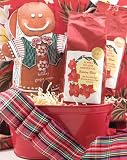 Holiday Gourmet Gift Basket - Kona Coffee Holiday Blend (1 Lb. Whole Bean) & Happy Gingerbread Man in Bright Red Holiday Tub!