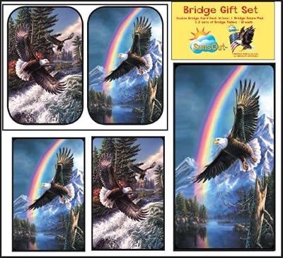 Bridge Gift Set - Soaring Eagles - Large Print Double Deck Playing Cards - Score Pad - 2 Sets of Tallies