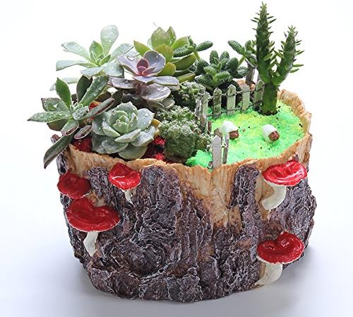 Resin Mushroom Stump Cacti Succulent Plant Pot Flower Planter Garden Design