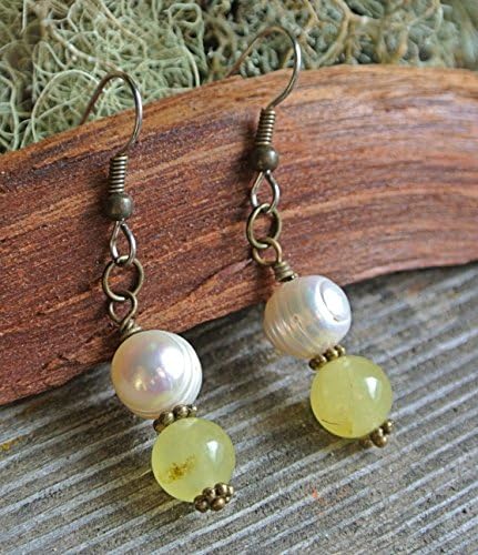 Yellow Jade and Pearl Earrings