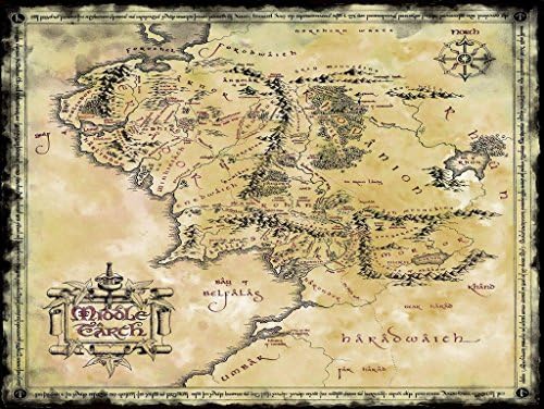 Kumax Map Of Middle Earth The Lord Of The Ring Fabric Canvas Cloth Poster Print For Bar Office Room Wall Print Decor (8.26x11.69inch 12x15.98inch 14x17.99inch )