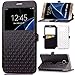 S7 Edge Case, Galaxy S7 Edge Case, ArtMine Quilted Plain Color Window View Function PU Leather Flip Folio Book Style Card Slots Kickstand Wallet Phone Case for Samsung Galaxy S7 Edge Black