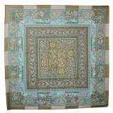 100% Satin Charmeuse Silk Square Floral Pattern Hand Rolled Edges Square Scarf - Brown