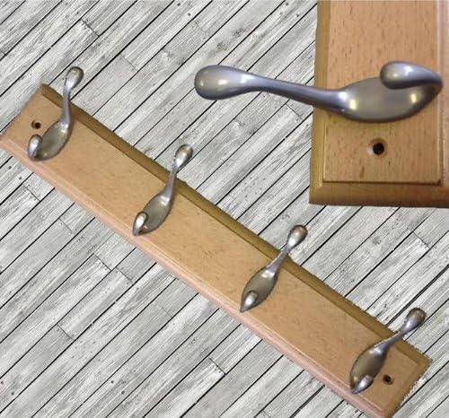 4 Chrome Plated Heavy Duty Pearl Nickel Zinc Alloy Hooks Hat &amp; Coat Rack Varnish Hard Wood by ogb