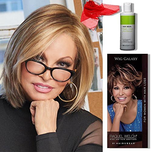 4 Item Bundle: Play it Straight Wig by Raquel Welch, Hairuwear Synthetic Shampoo, Chiffon Scarf, Hairuwear Hairloss Booklet (Glazed Strawberry (R29S+))
