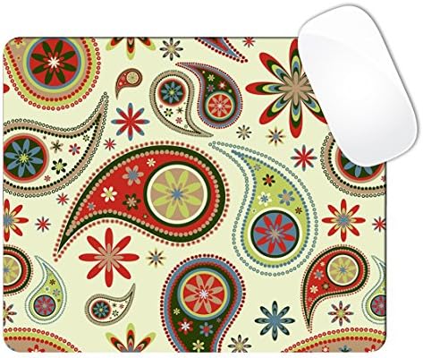 Red and Green Color Paisley Flower Pattern with Cream Color Background Mouse Pad (SQUARE)