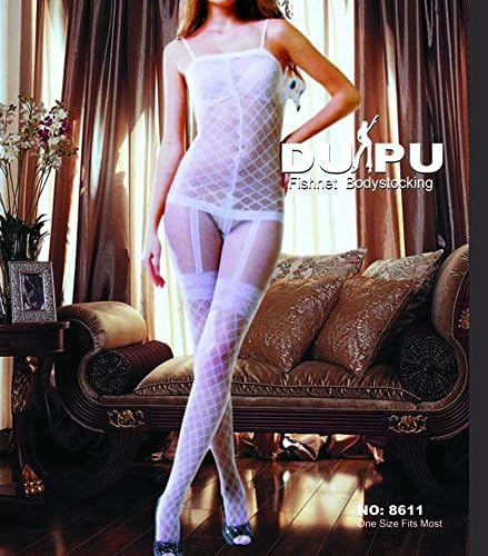 Ulike2 Mesh Garters Temptation Women's Diamond Net Bodystocking Open Crotch Coveralls Socks (White)
