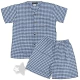 Blue Plaid Woven Cotton Short Pajamas for Men