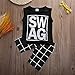 Little Boys Sleeveless Letters Print Tank Top and Lattice Shorts Outfit