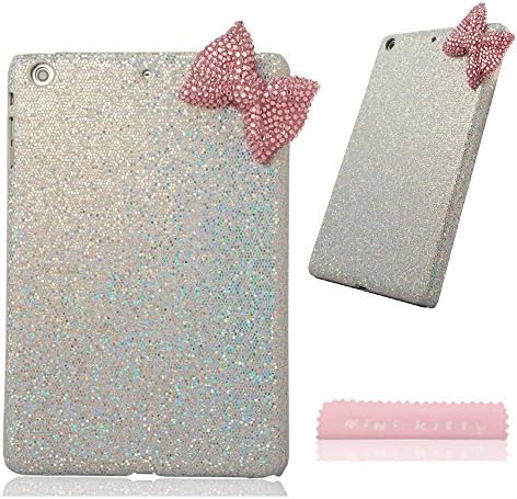 Mini Kitty- Handmande 3d Black Rhinestone Bow Silver Bling Skin Case Cover for Apple Ipad Mini 2 3 (silver/pink)