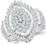 10k White or Yellow Gold Large Marquise Shape Center Setting Round Cut & Baguette Engagement or Right Hand Cocktail Diamond Ring 23mm (2.03 cttw)