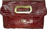 Vecceli Italy Crocodile Skin Embossed Red Clutch Handbag Designed by Ronella Lucci CL-111CROCRED