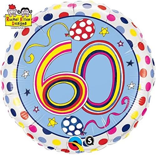 60 Birthday Polka Dots & Stripes (Rachel Ellen), 18 inch Round Balloon - Foil