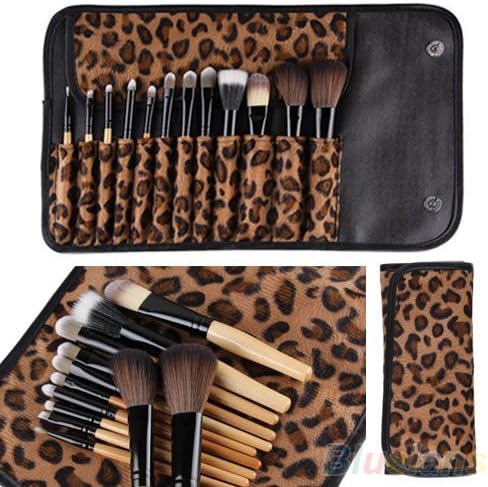 teambuckle 12 PCS Pro Makeup Brush Set Cosmetic Tool Leopard Bag Beauty Brushes