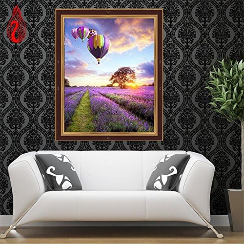 YGS-112 DIY 5D Full Diamonds Embroidery Diamond Mosaic Lavender flowers and hot-air balloon Round Diamond Painting Cross Stitch