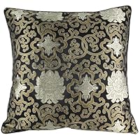 Silky Decorative Embroidered Oriental Cushion Cover / Pillow Case - Black