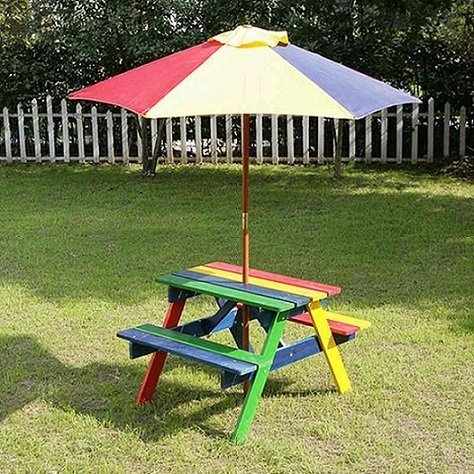 Kids/Children Outdoor Picnic Table And Parasol Set Children Colourful Gazebo New