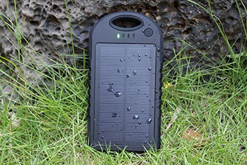Portable Eco-friendly Solar Charger by E*Star Goods 12000 mAh solar power bank w/hidden dual USB/micro charging ports, fit for charging multiple devices (BLACK) (Black)