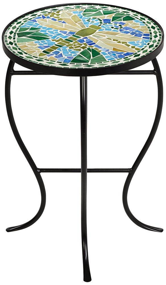 Dragonfly Mosaic Black Iron Outdoor Accent Table