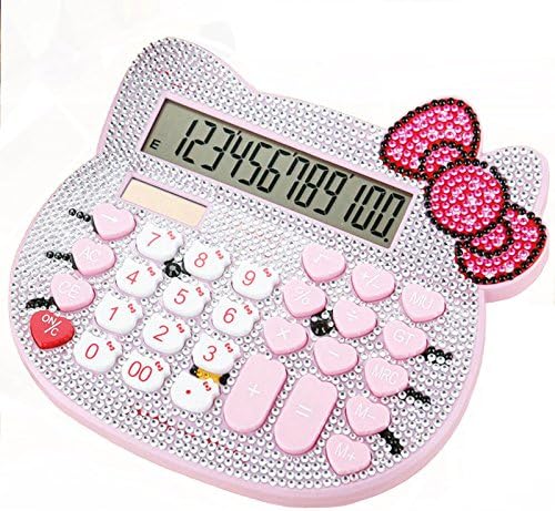 Middle Size 12 Digit Solar Pink Cute Rhinestone Crystal Calculator