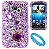 Purple Heart Rhinestone Diamante Protective Crystal Hard Case for HTC Inspi ....