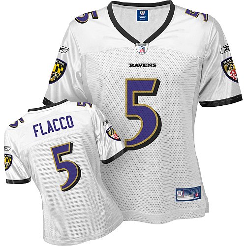 Reebok Baltimore Ravens Joe Flacco Women's Replica White Jersey Medium