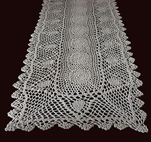 Exquisite Handmade Crochet Lace Table Runner Placement, Size 16" X 72" Beige color