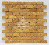 1 X 2 Gold Yellow Tumbled Travertine Brick Mosaic Tile