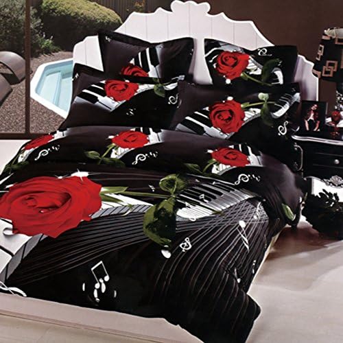 HYAM 3pc 100% Cotton 3d Duvet Cover Set No Inside Comforter or Duvet Printing Rose Floral Music Notes Full Twin Size (Twin Size, mmyf-12