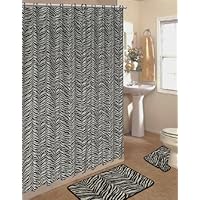 4pcs Bath Rug Set Zebra White Print Bathroom Rug Shower Curtain Mat / Rings