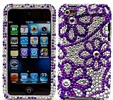 Fashion Art Strass Rhinestone Design Schutzfolie Hülle Tasche Etui Case für Apple iPod touch 4G MP3-Player (Purple Flower)