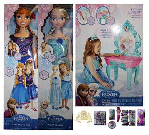 Disney Frozen Ultimate Bundle with Crystal Kingdom Vanity, Elsa and Anna My Size Dolls and BONUS accessories