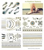 Metallic Gold Silver Black Jewelry Temporary Bling Tattoo All-In-One Package 5 Sheets (Style#4)