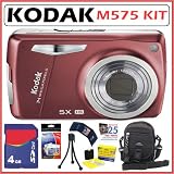 Kodak EasyShare M575 14MP Digital Camera with 5x Wide Angle Optical Zoom and 3-Inch LCD in Red + 4GB Accessory Kit